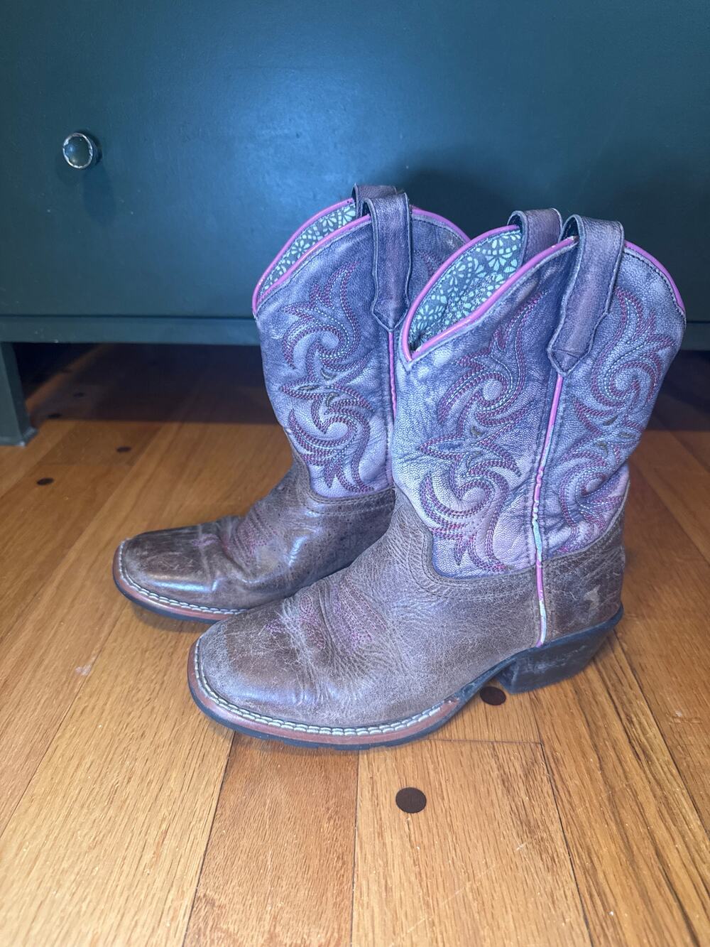 Dan Post Cowboy Western Boots Kids Sz 12.5D Distressed Brown Leather